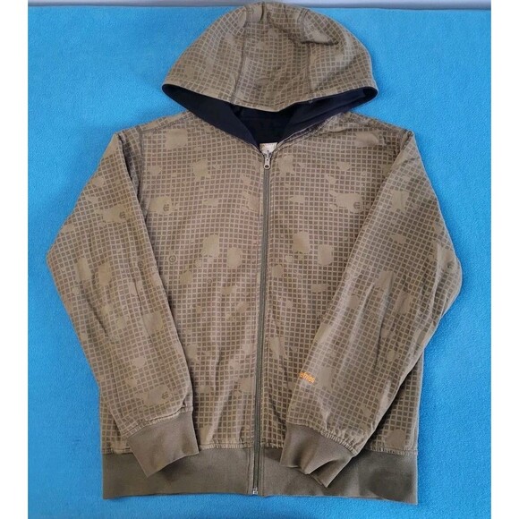Etnies Skater Full Zip Reversible Hoodie sz M AOL Army Green Graphic - Picture 1 of 16